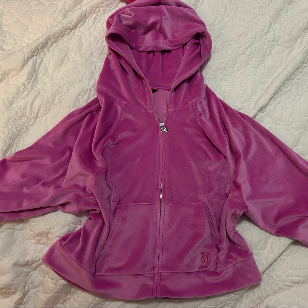 PINK VS velour hot pink zip up